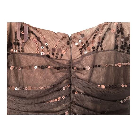Eliza J Womens Dress Size 4 Brown Sleeveless Sequin Embroidered Empire Waist - Picture 7 of 11